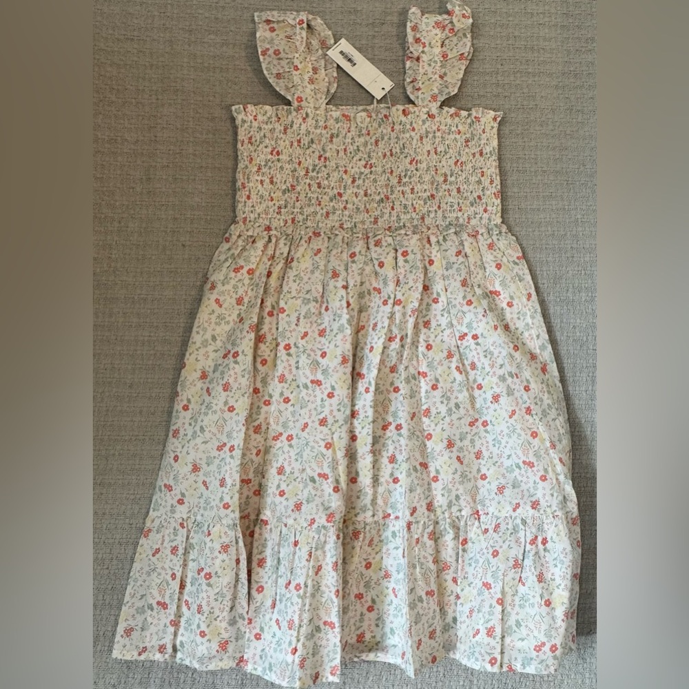 Janie and Jack Floral Smocked Dress - Cream with flowers